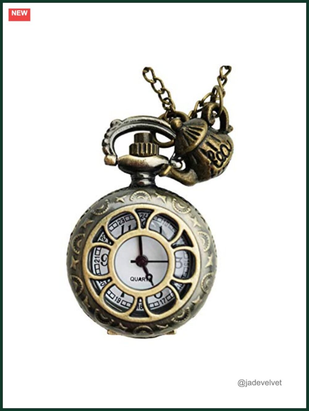 Alice in Wonderland Pocket Watch Necklace Bronze Teapot Charm Cosplay